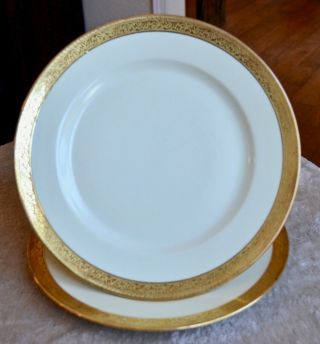 Elite Limoges France Set Of 2 Dinner Plates Gold Decorative Rim