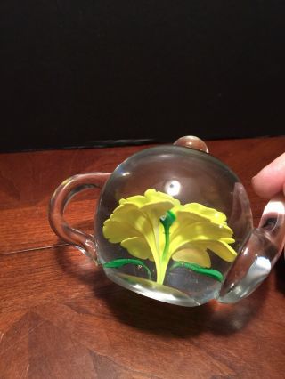 Dynasty Gallery Heirloom Collectibles Art Glass Teapot Paper Weight YellowFlower 5