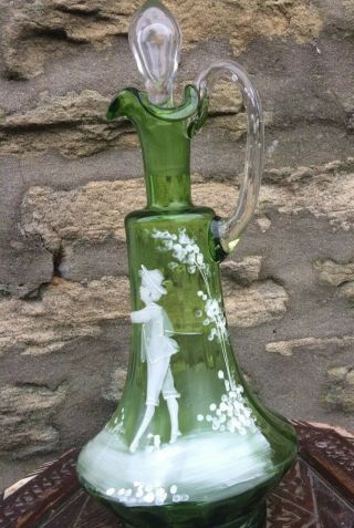 Tall Mary Gregory Green Glass Decanter C.  1880 - 90