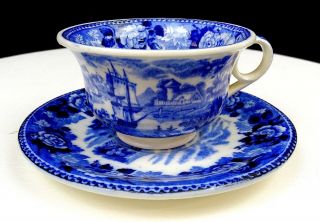 Wedgwood England Blue And White Transferware Landscape 2 " Cup And Saucer Set