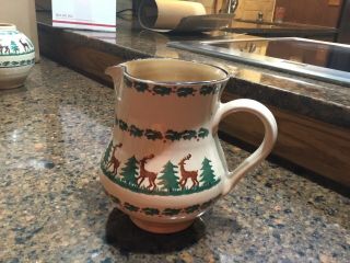Nicholas Mosse Pottery 1 Qt.  Pitcher Christmas Tree Reindeer Holly