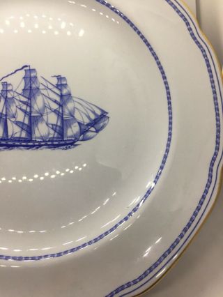 Spode England Fine Stone Blue Trade Winds Ship Grand Turk W146 Dinner Plate EUC 6