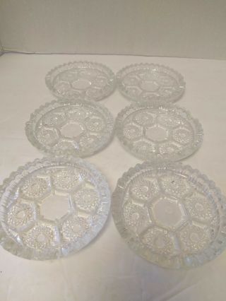 Vintage Set Of 6 Italian Cut Glass Coasters Ashtrays Scalloped Edge