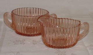 Perfect Vintage Pink " Queen Mary " Depression Glass Creamer & Sugar Bowl