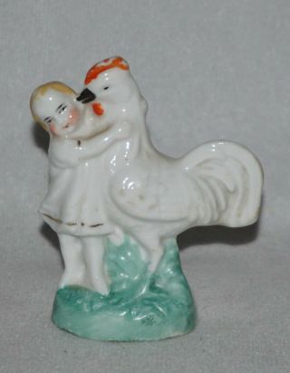 Antique Staffordshire Girl & Chicken 3 " Miniature Figure