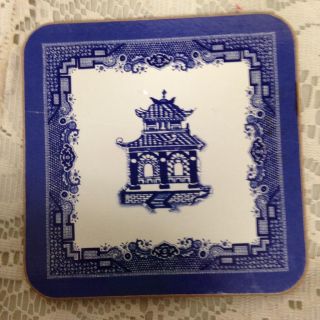 Vintage,  Rare,  4 - pc Blue Willow Cork Board Coasters,  4in Square Each 3