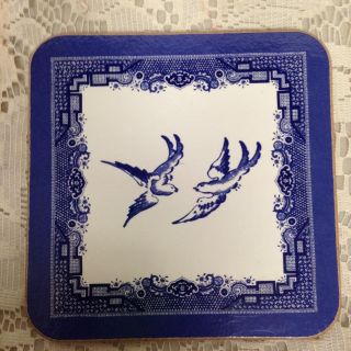 Vintage,  Rare,  4 - pc Blue Willow Cork Board Coasters,  4in Square Each 4