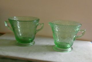 Federal Glass Patrician Green Sugar Bowl & Creamer Depression Glass Uranium