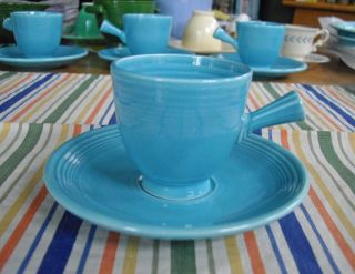 Vintage Fiesta Turquoise Blue Demitasse Stick Cup & Saucer