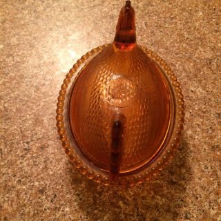 Vtg Amber Carnival Glass Candy Butter Dish Indiana Chicken Hen