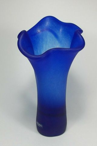 Cobalt Satin Blue Kosta Boda Art Glass Vase Ulrica Hydman Vallien 10 In.  40115