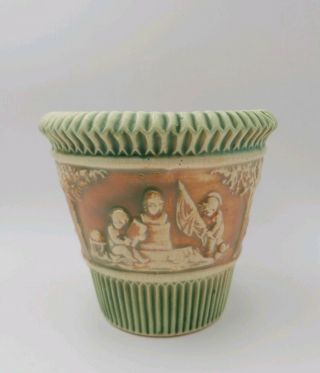 Vintage Antique Roseville Pottery Donatello Cherubs Flower Vase Pot 6 1/4 " Tall