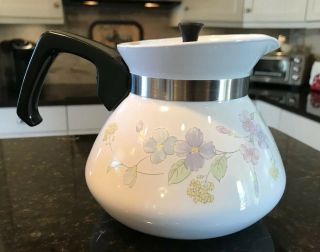 Vintage Corning Ware 6 Cup Stove Top Coffee Tea Pot Pastel Bouquet P - 104