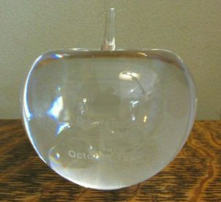 Tiffany & Co Crystal Apple Paperweight,  Etched Deloitte Touche Tohmatsu Oct 1992