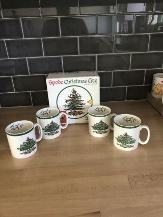 Spode Christmas Tree England Set Of 4 Tom & Jerry Mugs Coffee Tea Hot Cocoa