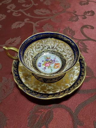 Paragon Fine Bone China Cup & Saucer.  Queen & Queen Mary Cobalt Blue.