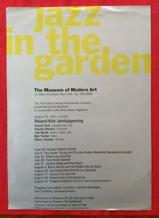 8/24/1967 Roland Kirk Jazz In The Garden Museum Of Modern Art Flyer Handbill H