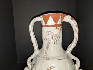 Studio Art Pottery Double Handle Jug (Red Clay) Hand Painted Octopus / Kraken 8