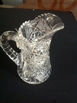 American Brilliant Cut Crystal Glass Pitcher Hobstar Buzz Fan