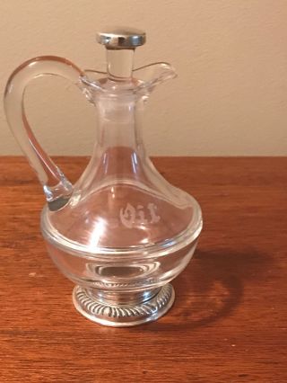 Vintage Glass Oil Cruet With Sterling Bottom And Stopper