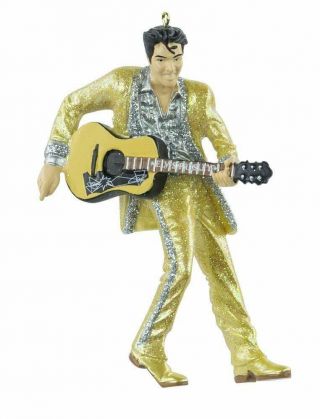 Elvis Presley In Gold Suit Holding Guitar Christmas Ornament