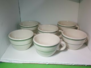 6 Homer Laughlin Restaurantware Coffee Cups Mugs Green Stripe