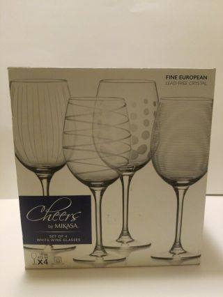 Set Of 4 Mikasa Cheers White Wine Glasses 16 Oz Sw910/403 Etched Crystal
