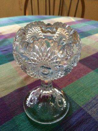 Footed Rose Bowl Clear Cut Glass Fluted Rim