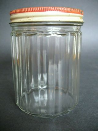 Vintage Fire King Anchor Hocking Grease Jar with Tulip Lid Clear Ribbed 2