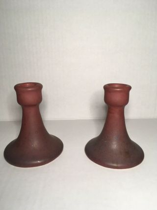 Van Briggle Signed Marked Arts & Craft Pottery Small Candlesticks Mission Style