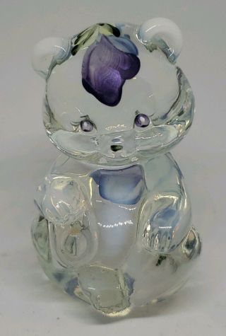 Fenton Hand Painted Artist Signed Opalescent Glass Bear Figurine Paperweight 471
