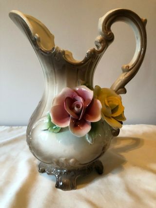 Collectible Vintage Antique Estate Italian Capodimonte Small - Med Footed Pitcher