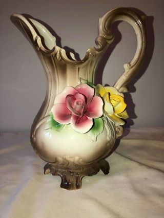 Collectible Vintage Antique Estate ITALIAN CAPODIMONTE Small - Med Footed Pitcher 2