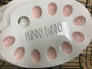 Rae Dunn Hunny Bunny Deviled Egg Easter Egg Platter Holder White Pink Ll