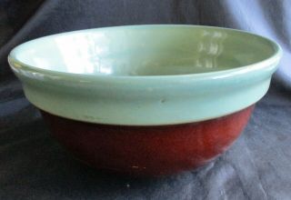 1940’S RED WING 10” POTTERY MIXING BOWL “PROVINCIAL OOMPH” GREEN & BROWN 2