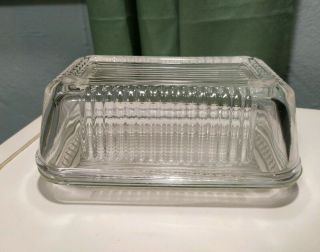 Vintage Pasabahce Style Clear Ribbed Glass Refrigerator 1 Pd Butter Cheese Dish