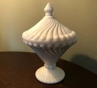 Vintage Westmoreland Milk Glass Swirl & Ball Candy Dish With Lid