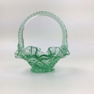 Fenton Green Glass Mini Miniature Basket Pinwheel Starburst Design