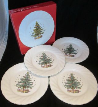 Nikko Happy Holidays Set Of 4 Dinner Plates Christmas Holiday Dishes W/box