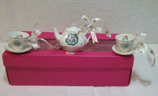Royal Albert Polka/blue/pink Rose Ornament Set Teapot & 2 Teacups Other