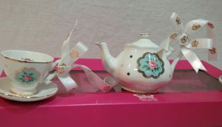 Royal Albert Polka/Blue/Pink Rose Ornament Set Teapot & 2 Teacups Other 2