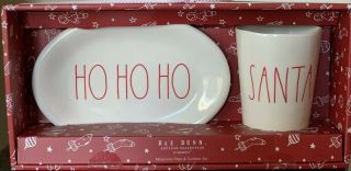 Rae Dunn Ho Ho Ho Plate And Santa Tumbler Cookies And Milk Christmas Set