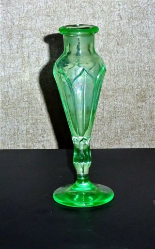 Antique Green Vaseline Uranium Glass Bud Vase Art Deco 5.  25 " Vintage Awesome