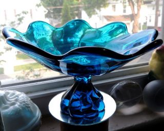 Vintage Viking Glass Bluenique Footed Compote/candy Dish