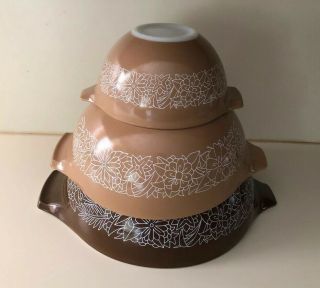Vintage Pyrex Bowl Set Of 3 - Woodland Brown Cinderella 441 443 444
