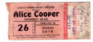 Alice Cooper July 26 1980 Castle Farms Charlevoix Mi Vintage Concert Ticket Stub