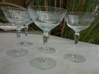 5 Crystal Glass Etched Laurel Vine Wreath Tall Optic Champagne Glasses Bryce ? 3