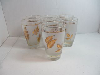 Set Of 7 Vintage Libbey Frosted Leaf Glasses 22k Gold Barware,  Drinking