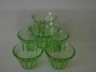 Vintage Hazel Atlas Green Depression Glass Custard Dessert Cups (6) 1/4 Cup Size