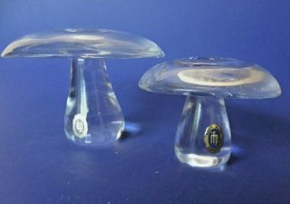 Ifp Hand Made In Sweden Clear Art Glass Set Of 2 Mushrooms Swedish Figurines
